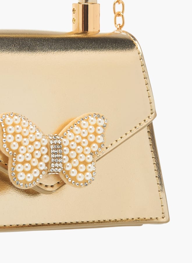 فلورا بيلا من شو إكسبرس حقيبة كروس بودي للبنات مزينة باللؤلؤ بإغلاق بزر وحزام سلسلة - Image 4