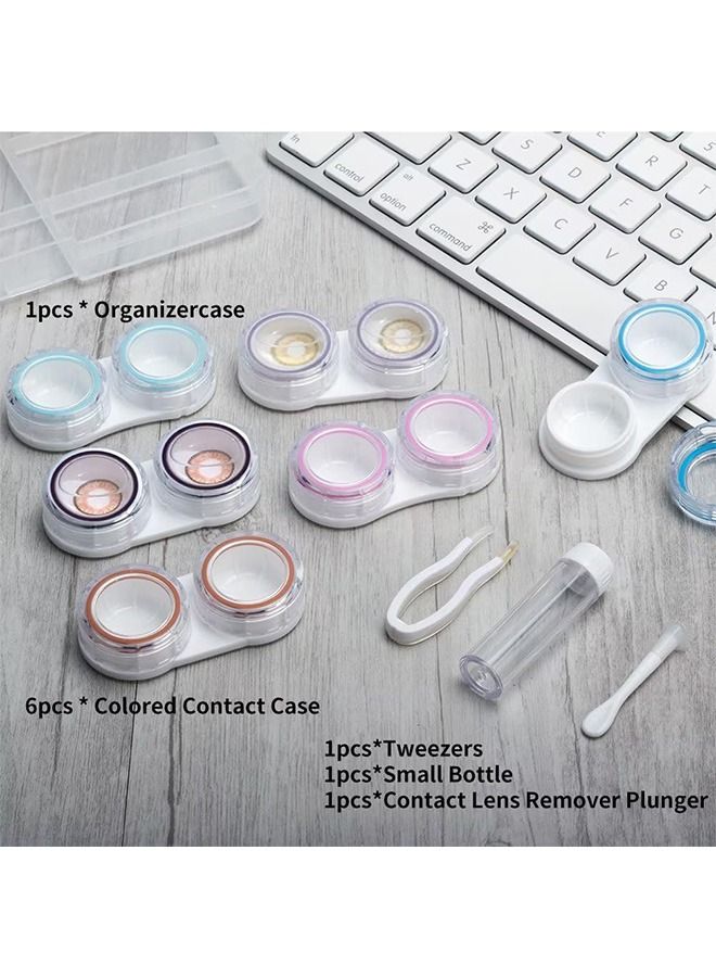 6 Pcs Contact Lens Cases Set with Holder, Portable Contact Lenses Cases with Tweezers Remover Tool Solution Bottle, Contacts Soak Storage Container Kit for Travel Home (Colorful) - Image 5
