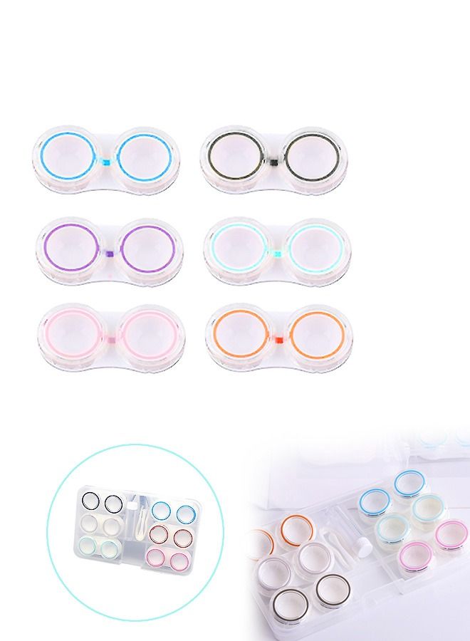 6 Pcs Contact Lens Cases Set with Holder, Portable Contact Lenses Cases with Tweezers Remover Tool Solution Bottle, Contacts Soak Storage Container Kit for Travel Home (Colorful) - Image 1