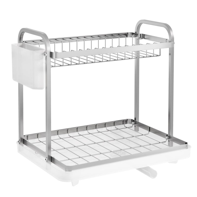 Sakugi 2-Tier Dish Drying Rack - Stainless Steel Dish Rack with Cutlery & Utensil Holders for Kitchen Counter, Sink Organization and Storage for Small Family, 15" W x 11.4" L x 15" H, Silver - Image 3