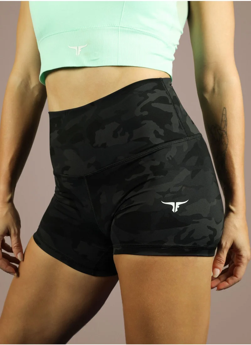 THUGFIT High Waisted Skinny Black Camo Shorts