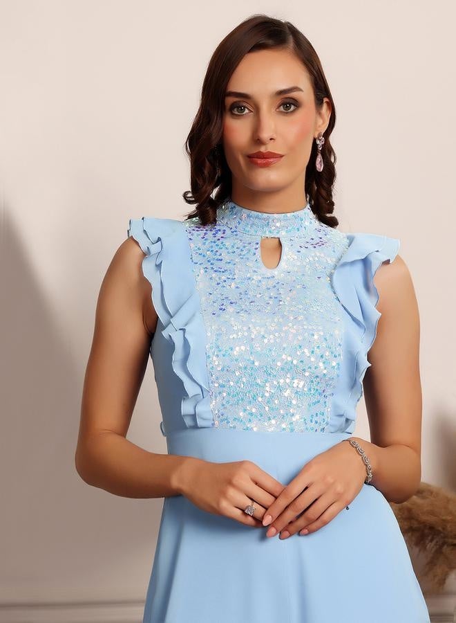 ستايلي جمبسوت بدون أكمام بياقة مزينة بفتحة مفتاح وتفاصيل كشكش - Image 5