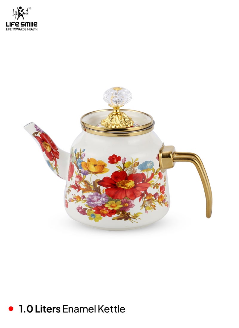 Life Smile 1.0L Household Portable Kettle,Enamel Coated Stainless Steel Teapot with Heat-Resistent Handle, Tea Kettle with Removable Lid,Perfect for Boiling Water, Milk & Tea  - Image 2