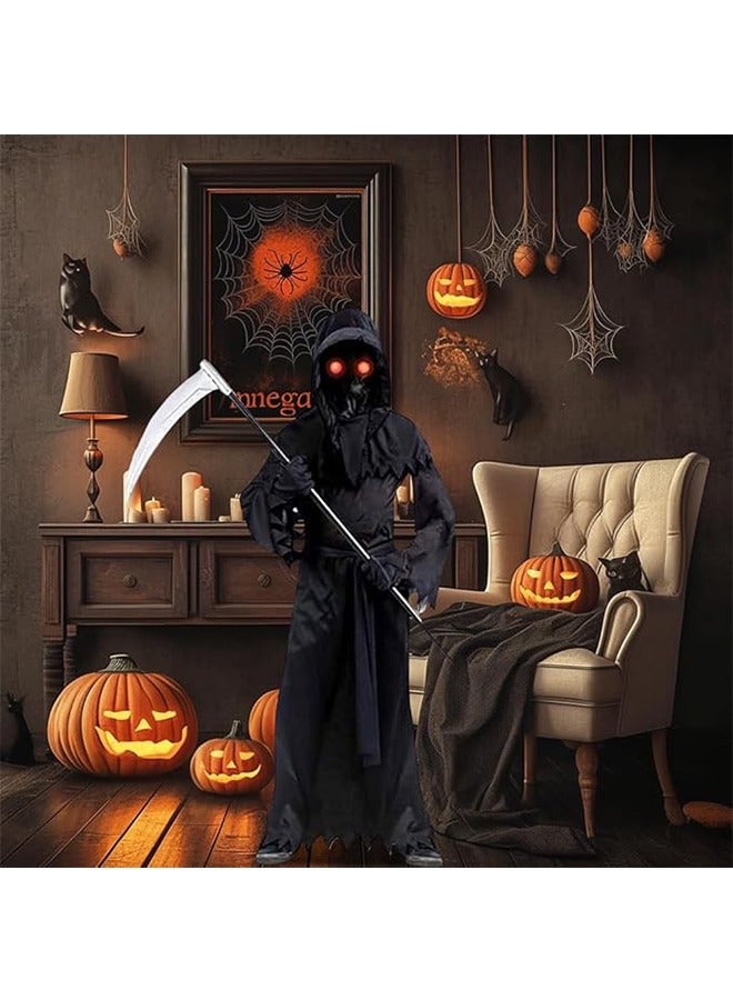 JCB CHIC Halloween costume for kids adult,Grim Reaper Costume Cosplay Kit,Halloween Masquerade Costume,Cape,Gloves,Face Cover,Glasses,Halloween Cosplay Scary Dressup Halloween Horror Costume(XL) - Image 5
