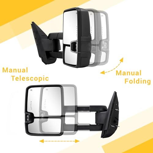 Sanooer Towing Mirrors Switchback Dynamic Turn Light for 2007-2013 Chevy Silverado Suburban Tahoe GMC Sierra Yukon with Running Lights Power Glass Backup Lamp Heated Set (Black Textured) - Image 3