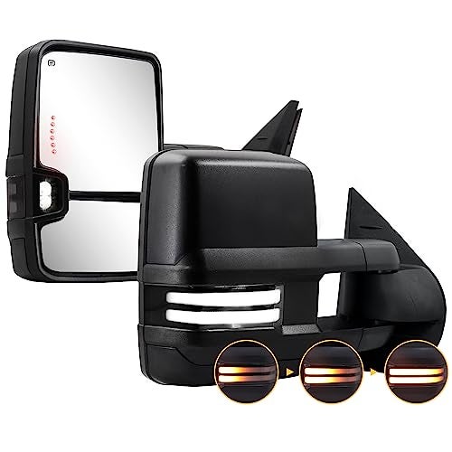 Sanooer Towing Mirrors Switchback Dynamic Turn Light for 2007-2013 Chevy Silverado Suburban Tahoe GMC Sierra Yukon with Running Lights Power Glass Backup Lamp Heated Set (Black Textured) - Image 1