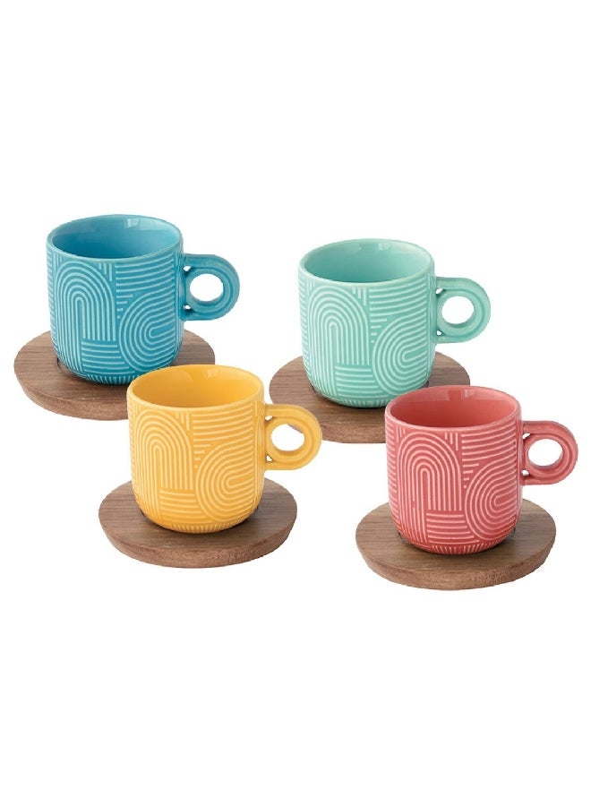 Easy Life 4-Piece Take a Loop Dishwasher Safe Cup and Saucer Set Multicolour 110 ml R1782#TLO5  - Image 1
