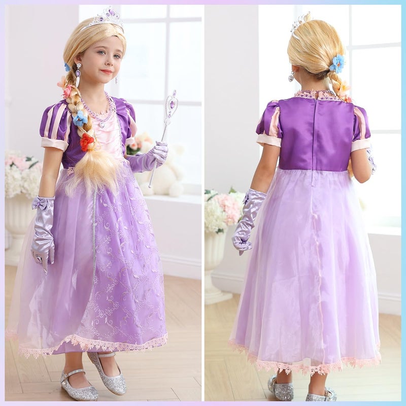 Luzlen Purple Princess Costume for Girls Kids Dress up Outfit with Wig Halloween Birthday Party, 3-4 Years(Label 110) - Image 3