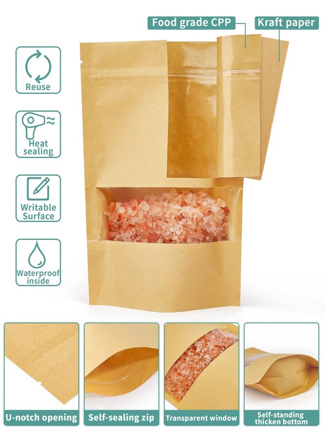 FireKylin 100 Pcs Brown Paper Bags with Window, 3.5" x 5.5" Stand Up Pouches, Zipper Food Storage Bags for Packaging Products, Reusable, Sealable - Image 3