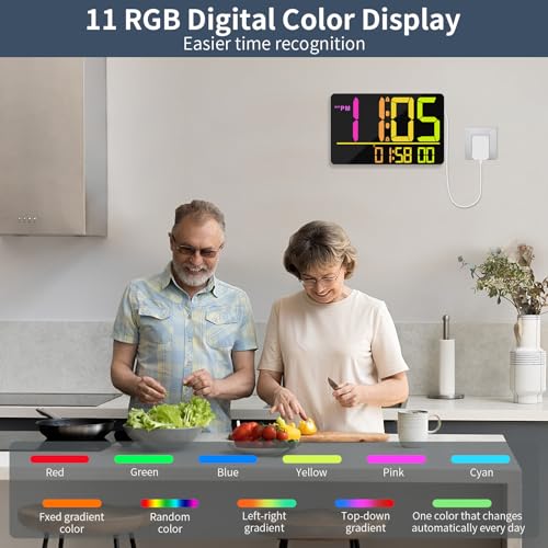 PERSUPER 13" Large Digital Wall Clock with Remote, RGB Color Changing, 25 Ringtones, 0-100% Auto/Custom Brightness, Temperature, Calendar, 12/24H, DST, Timer, for Living Room/Bedroom/Office/Elderly - Image 2