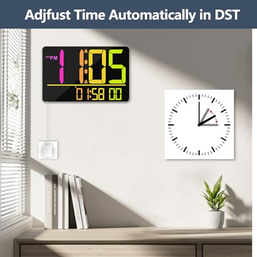 PERSUPER 13" Large Digital Wall Clock with Remote, RGB Color Changing, 25 Ringtones, 0-100% Auto/Custom Brightness, Temperature, Calendar, 12/24H, DST, Timer, for Living Room/Bedroom/Office/Elderly - Image 5
