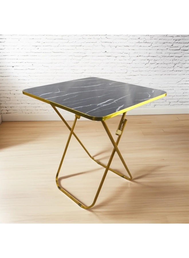 SKY-TOUCH طاولة قابلة للطي، طاولة إفطار متعددة الاستخدامات بسطح خشبي بتصميم رخامي أسود وإطار معدني ذهبي، للصلاة، تناول الطعام، جانب الأريكة، في الهواء الطلق وغرفة النوم، بدون تجميع، محمولة وتوفر المساحة - Image 5