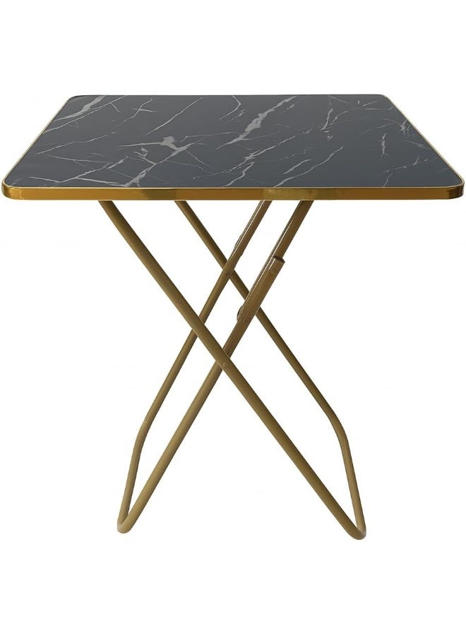 SKY-TOUCH طاولة قابلة للطي، طاولة إفطار متعددة الاستخدامات بسطح خشبي بتصميم رخامي أسود وإطار معدني ذهبي، للصلاة، تناول الطعام، جانب الأريكة، في الهواء الطلق وغرفة النوم، بدون تجميع، محمولة وتوفر المساحة - Image 1