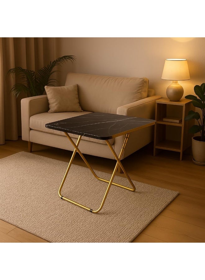 SKY-TOUCH طاولة قابلة للطي، طاولة إفطار متعددة الاستخدامات بسطح خشبي بتصميم رخامي أسود وإطار معدني ذهبي، للصلاة، تناول الطعام، جانب الأريكة، في الهواء الطلق وغرفة النوم، بدون تجميع، محمولة وتوفر المساحة - Image 2