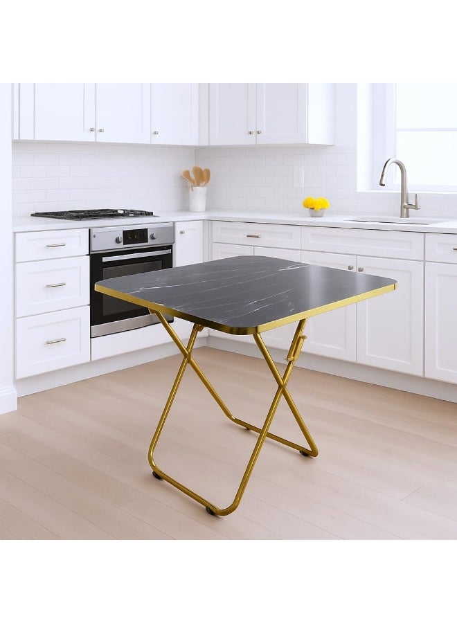 SKY-TOUCH طاولة قابلة للطي، طاولة إفطار متعددة الاستخدامات بسطح خشبي بتصميم رخامي أسود وإطار معدني ذهبي، للصلاة، تناول الطعام، جانب الأريكة، في الهواء الطلق وغرفة النوم، بدون تجميع، محمولة وتوفر المساحة - Image 3