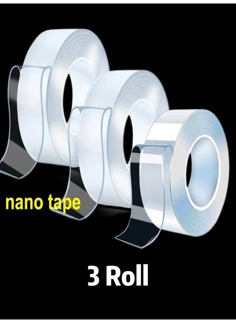 MASIA 3 Rolls Nano Double-Sided Transparent Adhesive Tape - (Total 9 Meters) - Versatile & Reusable - nano tape, adhesive tape, double-sided tape, transparent tape, reusable tape, multi-purpose tape, mounting, organizing, home improvement, - Image 1