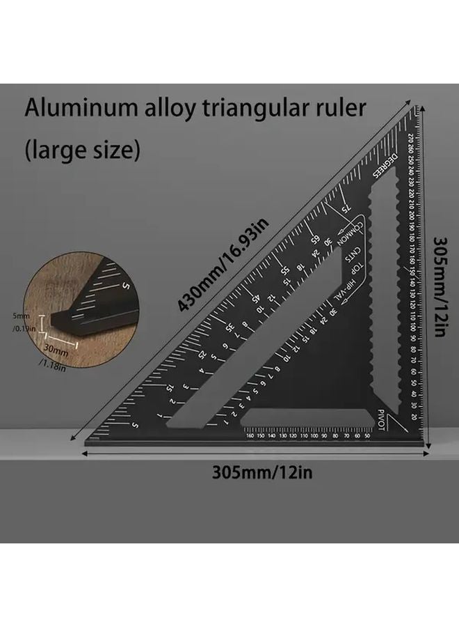 Large Black Aluminum Alloy Triangular Ruler High Precision Woodworking Tool - Image 1