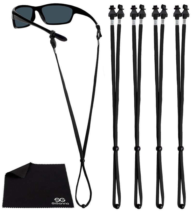 SIGONNA Eye Glasses String Holder Straps Sports Sunglasses Strap for Men Women Eyeglass Holders Around Neck Glasses Retainer Cord Chains Lanyards 4 Cords Black