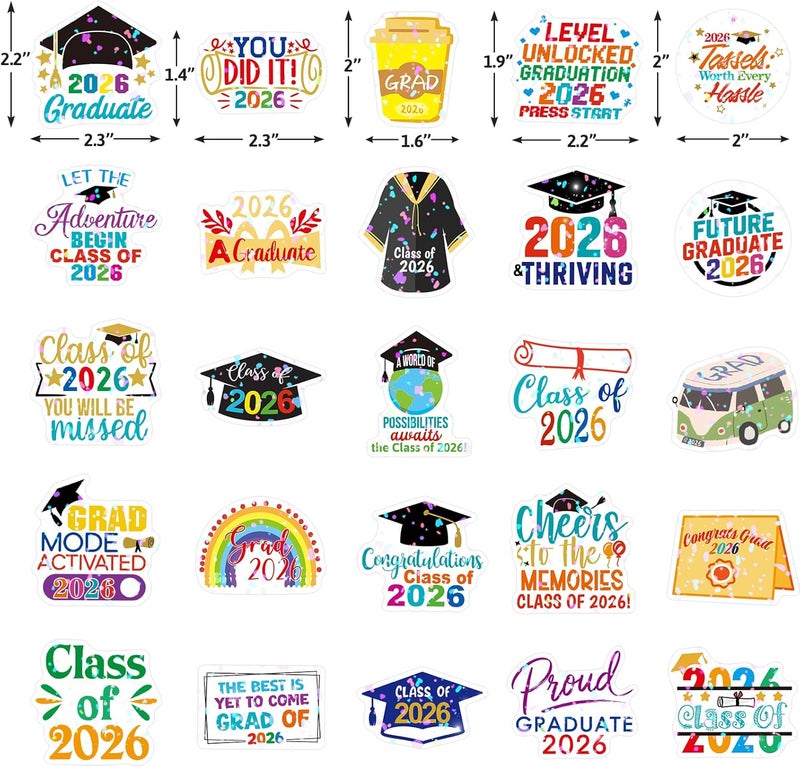 Fancy Land Holographic Class of 2026 Graduation Stickers Vinyl Waterproof Graduate Sticker Decals for Water Bottle Laptop Phone Scrapbook Journaling Supplies 50Pcs - Image 2