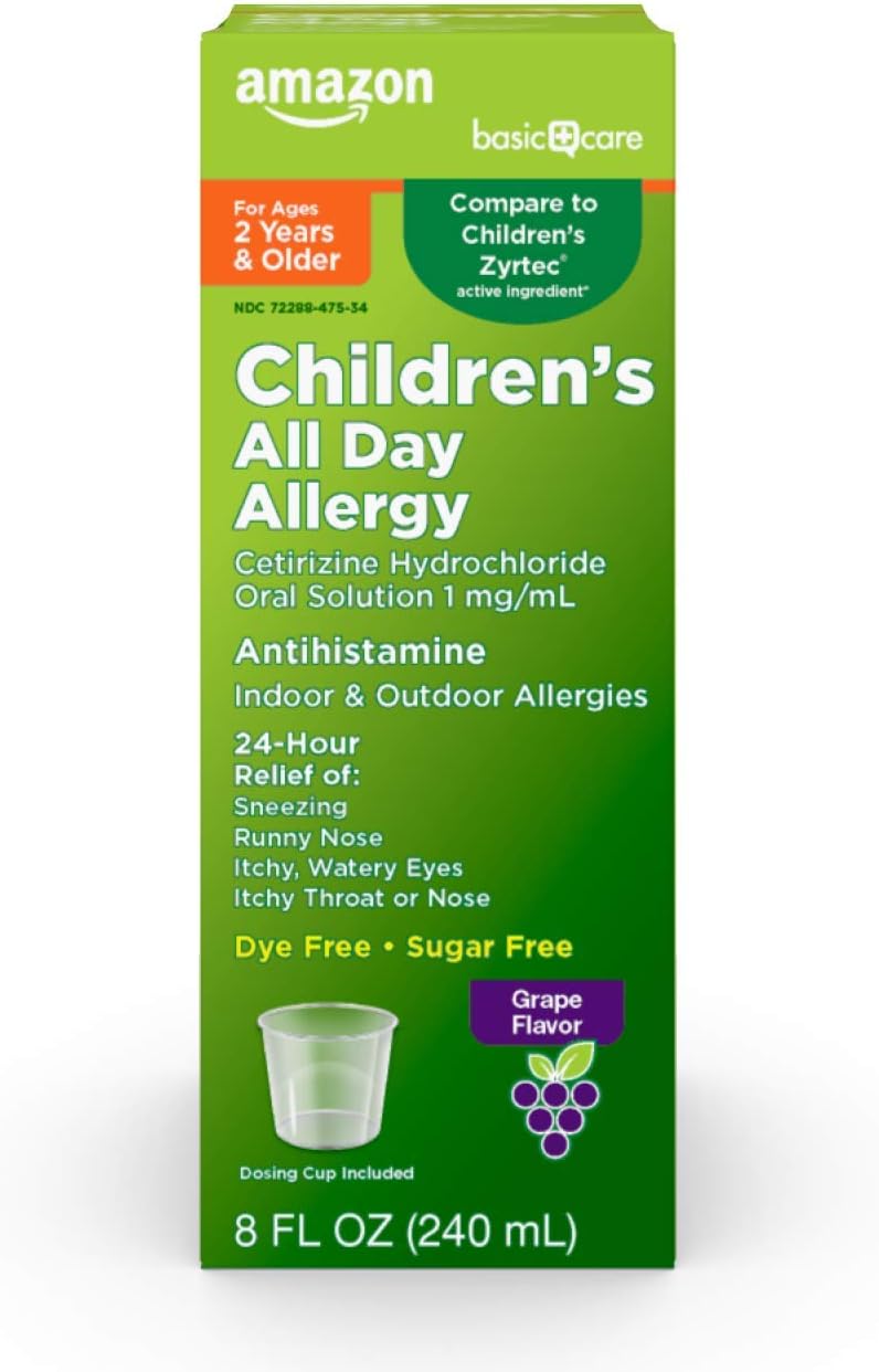 Care 24 Hour Allergy Relief for Children Cetirizine Hydrochloride Oral Solution 1 mgmL Grape Flavor Dye Free 8 fl oz Pack of 1 - Image 1