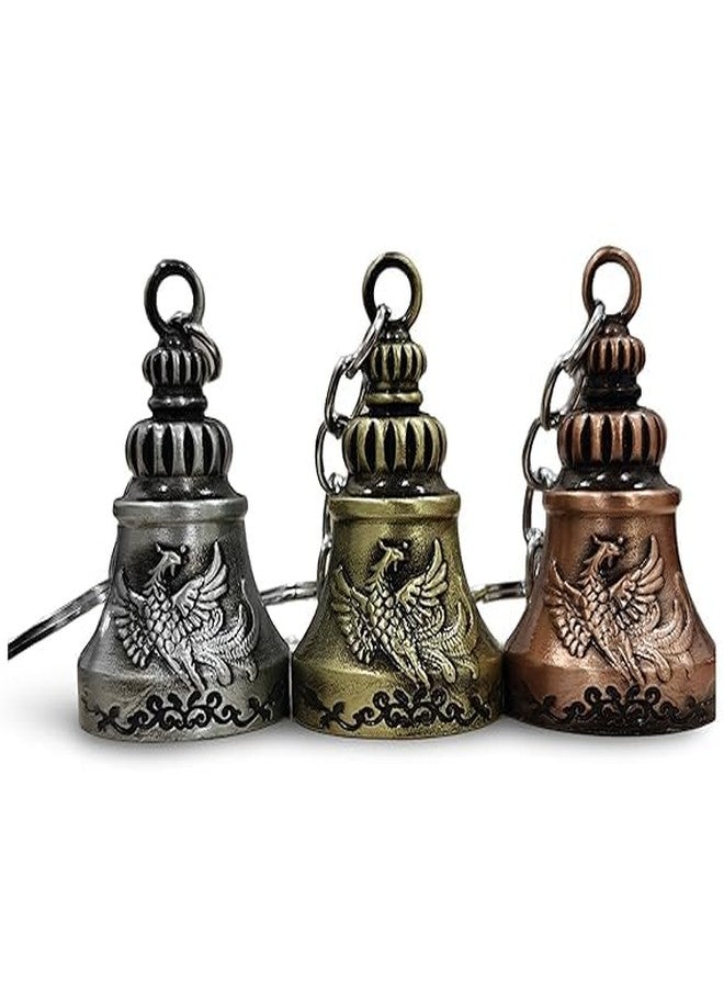 Mistazzo Guardian Bell Tibetan Style Metal Keychain Keyring for Bikes & Riders | Good Luck Protection Bell for Motorcycle & Scooty (Pack of 3) - Image 3