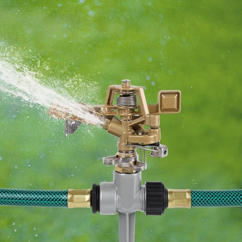 Biswing 2 Pack Impact Sprinklers with Stand (Spike), Heavy Duty Zinc Alloy Lawn Sprinkler Head on Spike Base, Adjustable Watering Sprinkler for Large Area Grass Yards Patio Garden Irrigation - Image 5