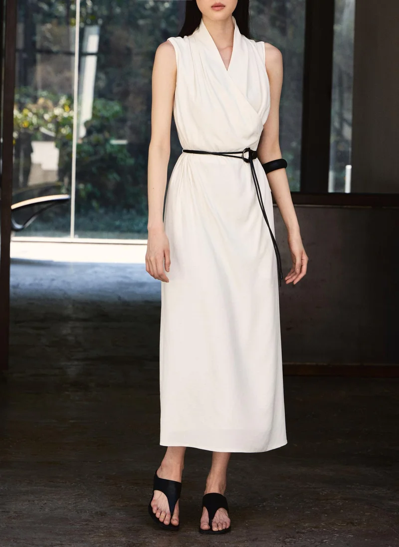 Lichi  Lightweight midi dress with a wrap imitation and eco-leather belt for Women | Best Price UAE