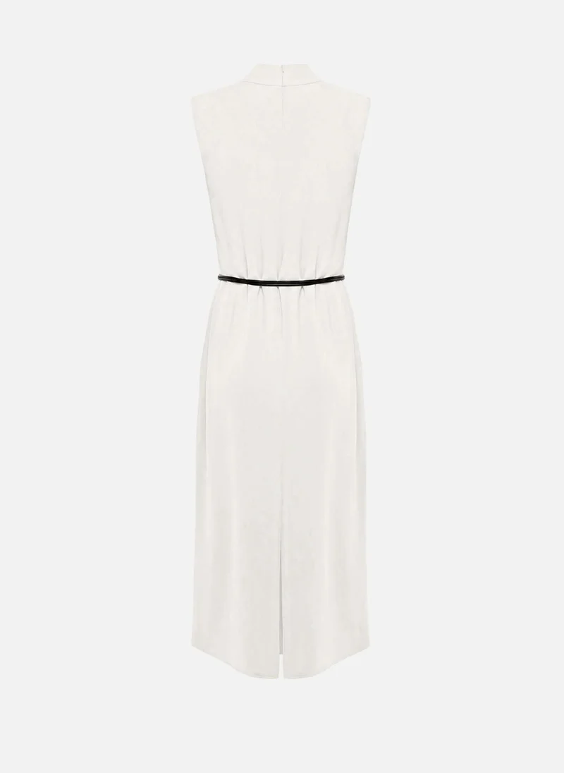 Lichi  Lightweight midi dress with a wrap imitation and eco-leather belt for Women | Best Price UAE