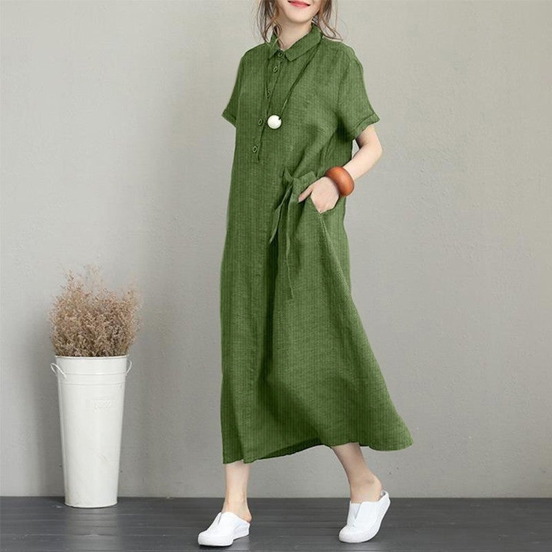 1Tarz 1 style Toridas Casual Short Sleeve Full Length Summer Casual Women's Dress BT245KHAKI 