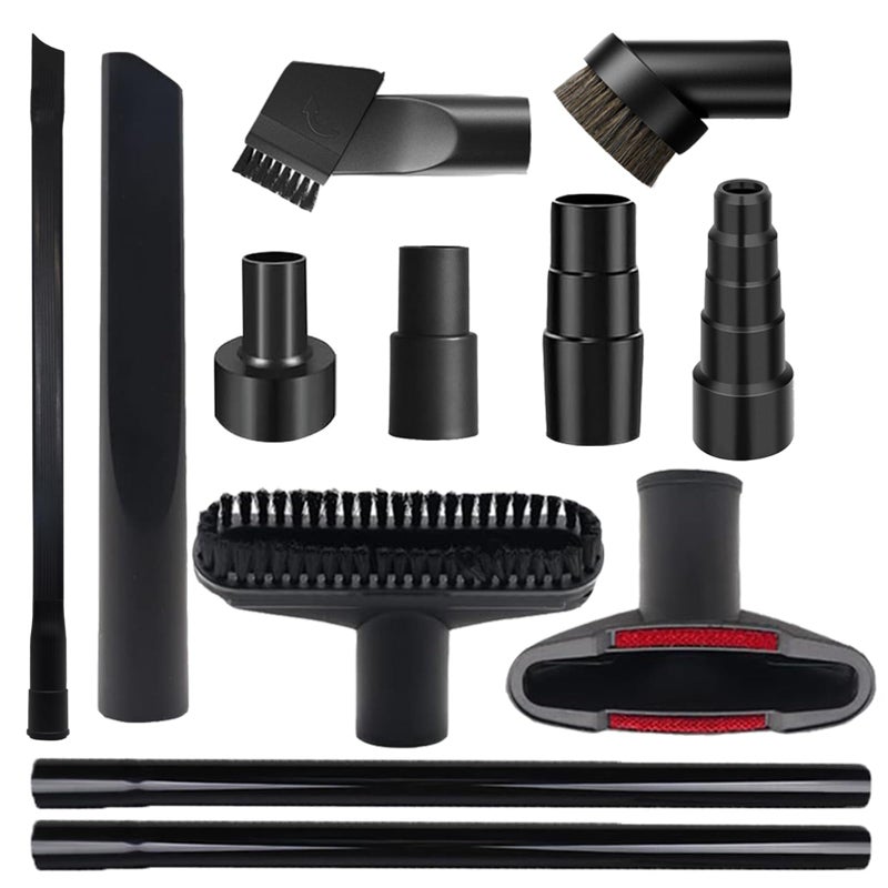 BGSIME 12 PCS Vacuum Attachments & Brushes Kit for Shop Vac Accessories & Household Cleaning, Includes 2 1/2" to 1 1/4" and 1 7/8" to 1" Vacuum Hose Adapters, Crevice Tool & 2 Vacuum Extension Wands - Image 1