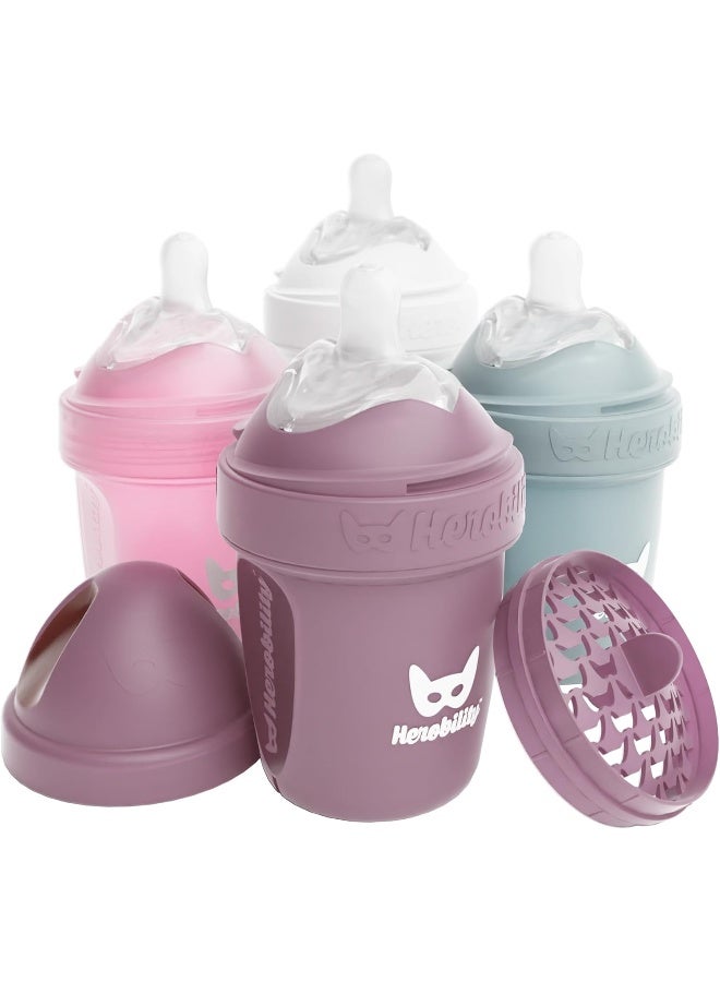 Herobility Double Anti-Colic Baby Bottles â€“ 5 fl oz/140ml â€“ 4-Pack â€“ Multicolor - Image 1