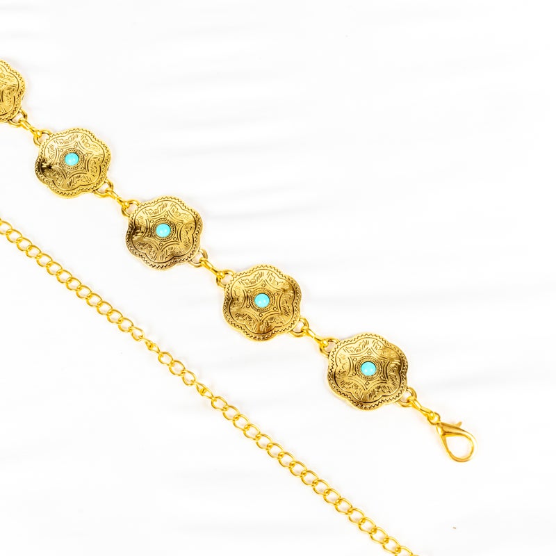 The Black Pearl Accessories Golden Turquoise Stone Metal Waist Belt For Her - Image 2
