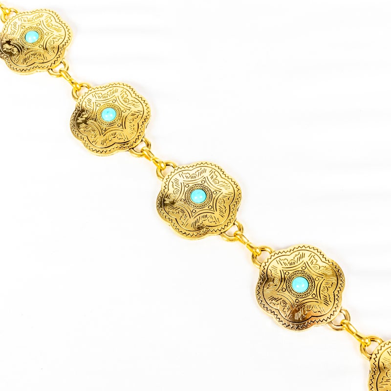 The Black Pearl Accessories Golden Turquoise Stone Metal Waist Belt For Her - Image 3