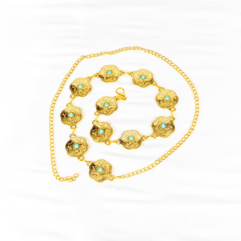 The Black Pearl Accessories Golden Turquoise Stone Metal Waist Belt For Her - Image 1