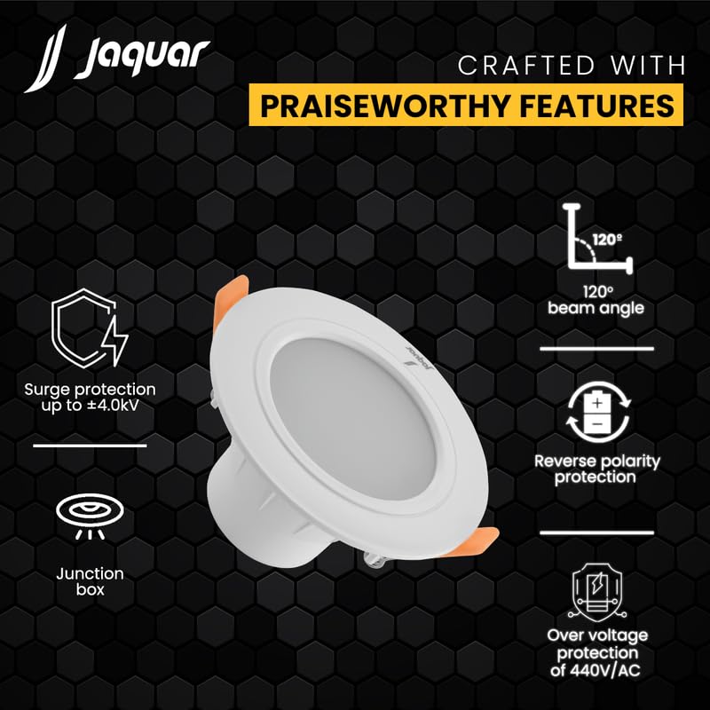 Jaquar 6W Striker Round Downlight | Junction Box LED Downlight | Mood Light for False Ceiling | 83 Cut Out | Cool White 108 x 62(DXH) MM(Pack 2) - Image 3