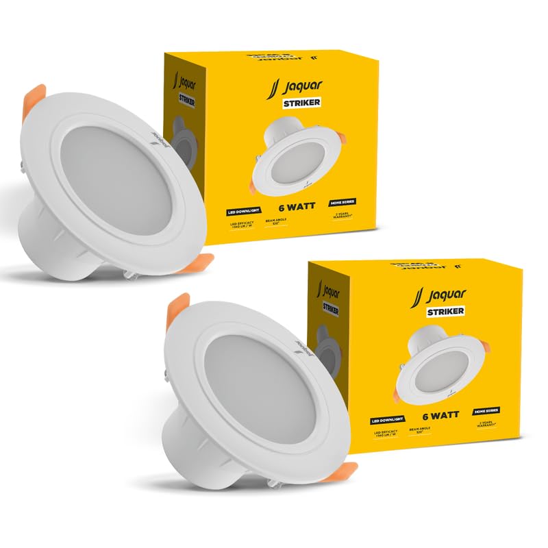 Jaquar 6W Striker Round Downlight | Junction Box LED Downlight | Mood Light for False Ceiling | 83 Cut Out | Cool White 108 x 62(DXH) MM(Pack 2) - Image 1