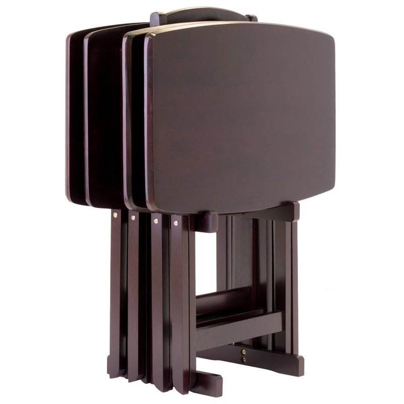 Winsome Dylan Snack Table Set with Stand for Living Room 26 Espresso Set of 4 Tables