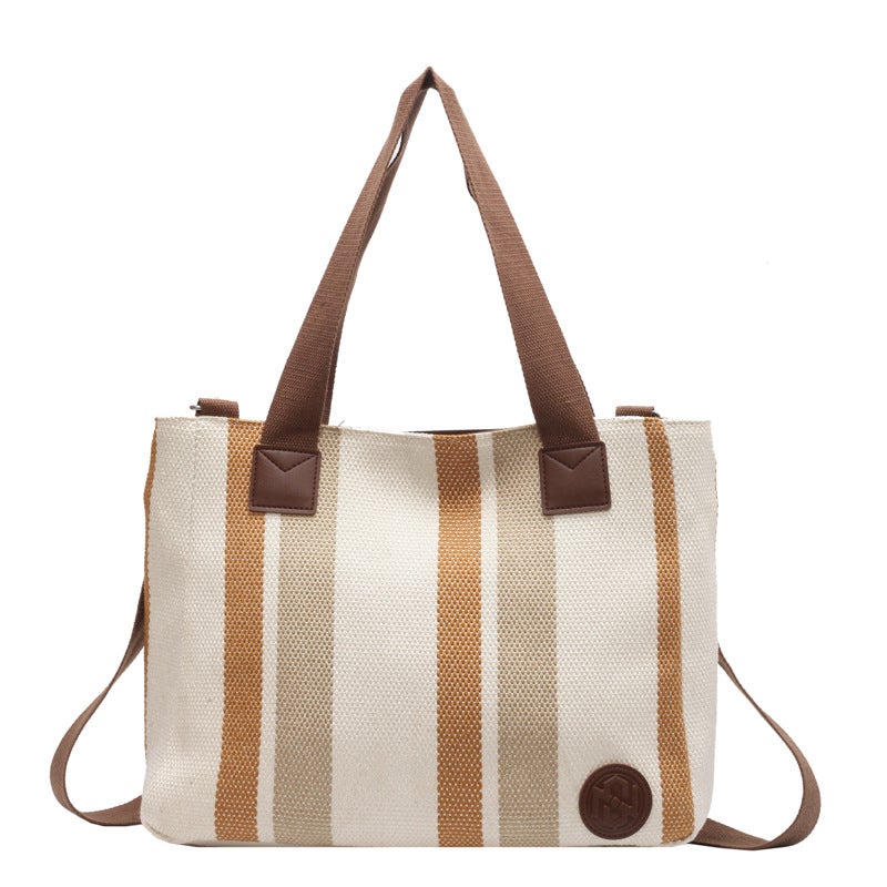 Large Capacity Nylon Striped Shoulder Bag for Women Tote - Image 5