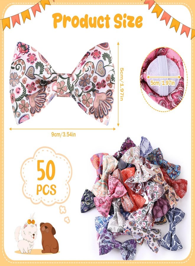 Reginary 50 Pieces Dog Bow Ties Pet Collar Bow Puppy Collar Attachment with Rubber Bands for Small Medium Cat Pet Grooming Charms Accessories Wedding Birthday Occasion (Paisley Style) - Image 2