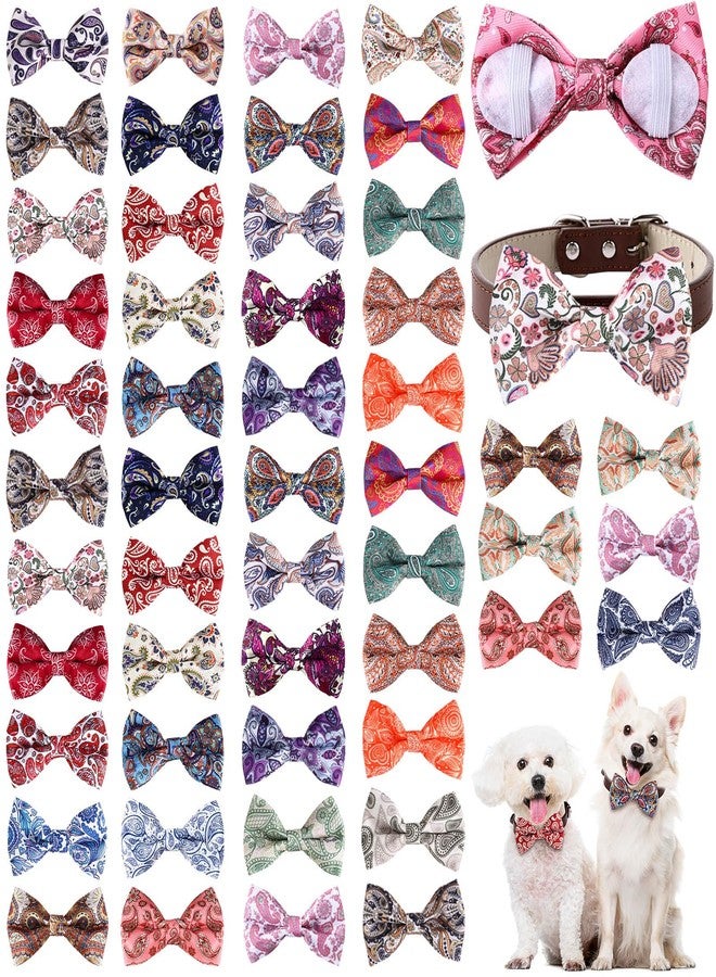 Reginary 50 Pieces Dog Bow Ties Pet Collar Bow Puppy Collar Attachment with Rubber Bands for Small Medium Cat Pet Grooming Charms Accessories Wedding Birthday Occasion (Paisley Style) - Image 1