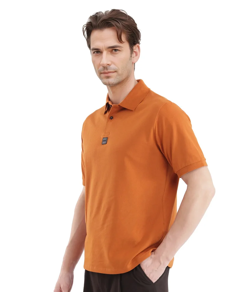 Rare Rabbit Men's Silicon Badge Branded Solid Polo