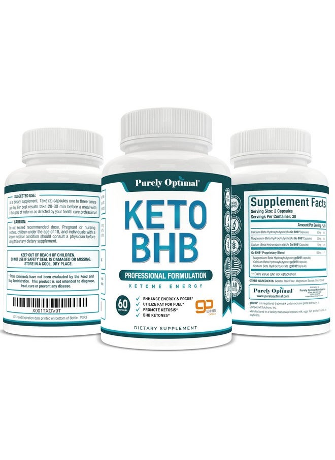 Purely Optimal - Premium Keto Diet Pills Utilize Fat For Energy With Ketosis Boost Energy & Focus Manage Cravings Support Metabolism Keto Bhb Supplement For Women & Men 30 Days Supply - Image 1