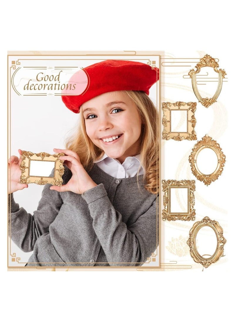 5 Pcs Vintage Resin Picture Frame Set, Antique Oval Rectangle Wall Hanging Frames for Jewelry & Photos, DIY Home Decoration, Elegant Gold Finish  - Image 3