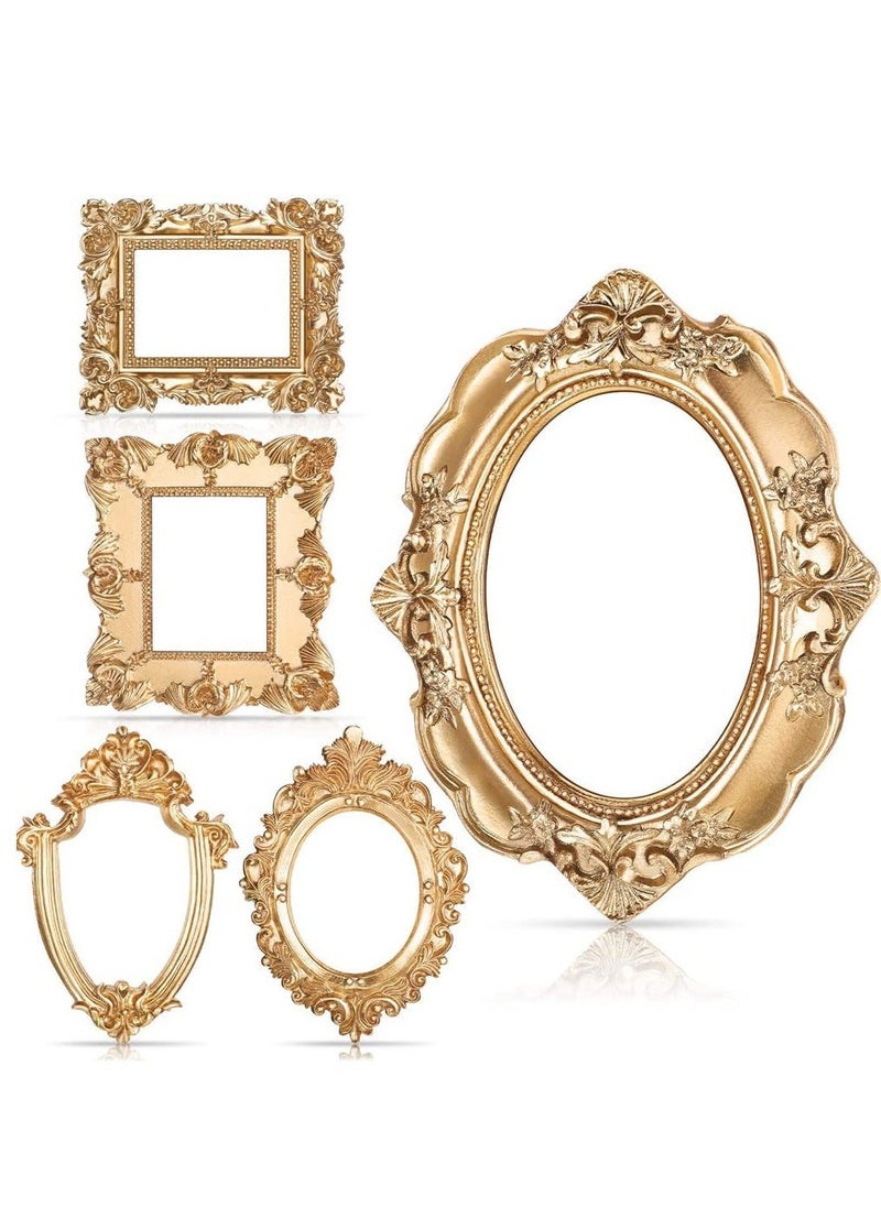 5 Pcs Vintage Resin Picture Frame Set, Antique Oval Rectangle Wall Hanging Frames for Jewelry & Photos, DIY Home Decoration, Elegant Gold Finish  - Image 1