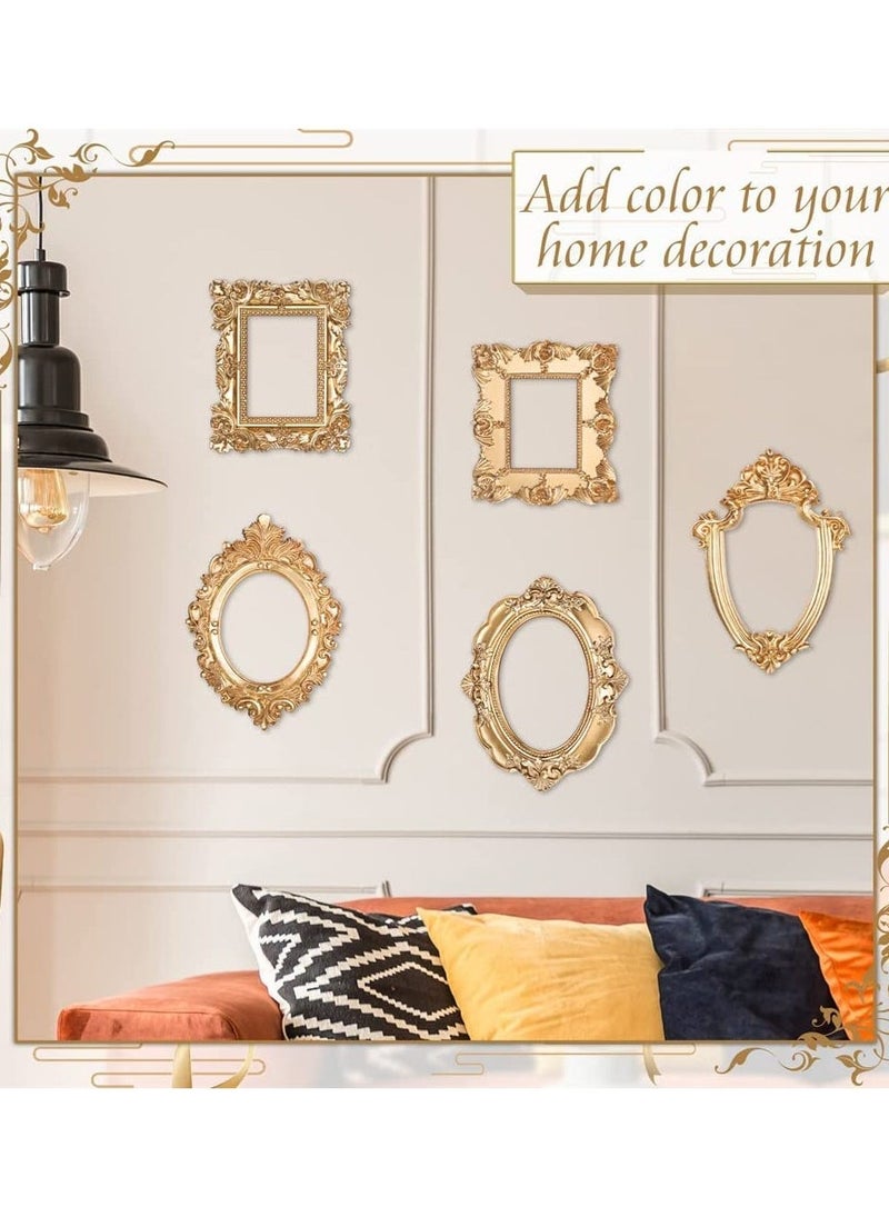 5 Pcs Vintage Resin Picture Frame Set, Antique Oval Rectangle Wall Hanging Frames for Jewelry & Photos, DIY Home Decoration, Elegant Gold Finish  - Image 2