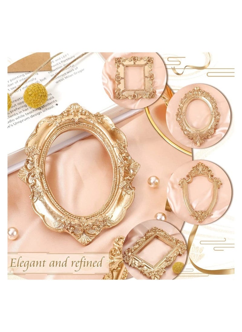 5 Pcs Vintage Resin Picture Frame Set, Antique Oval Rectangle Wall Hanging Frames for Jewelry & Photos, DIY Home Decoration, Elegant Gold Finish  - Image 5