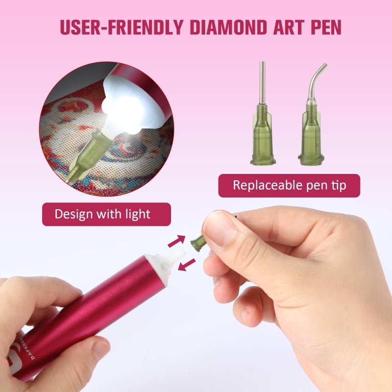 DAFENCHI Cordless Electric Diamond Painting Pen with Light, Electric Diamond Art Painting Pen Vacuum, Automatic Diamond Dot Pen Kit, 2 Replacement Tip, DIY Diamond Art Painting Tool - Image 5