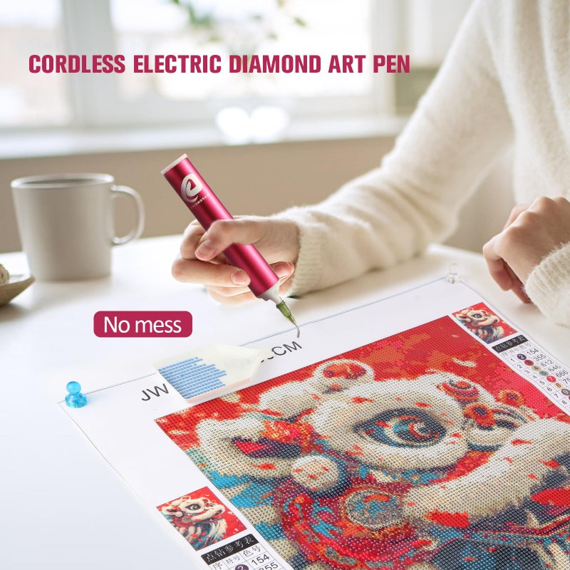 DAFENCHI Cordless Electric Diamond Painting Pen with Light, Electric Diamond Art Painting Pen Vacuum, Automatic Diamond Dot Pen Kit, 2 Replacement Tip, DIY Diamond Art Painting Tool - Image 2
