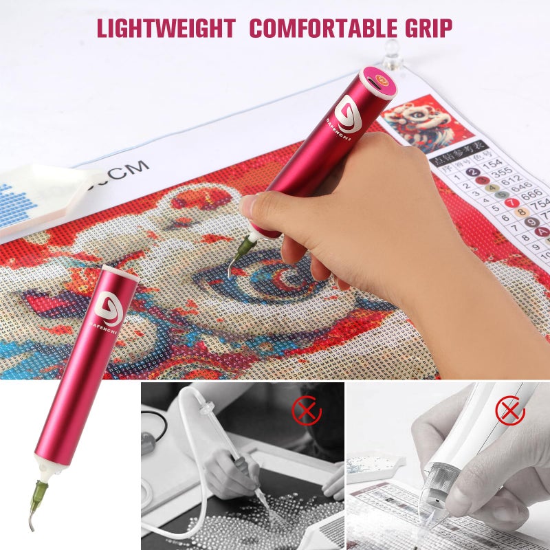 DAFENCHI Cordless Electric Diamond Painting Pen with Light, Electric Diamond Art Painting Pen Vacuum, Automatic Diamond Dot Pen Kit, 2 Replacement Tip, DIY Diamond Art Painting Tool - Image 3