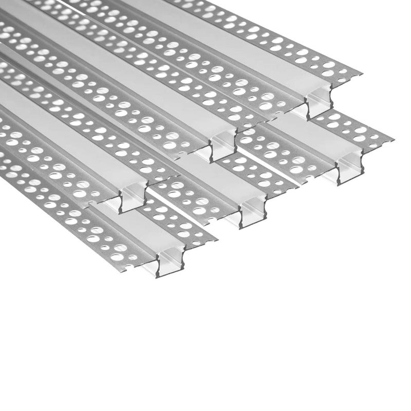 Besseto Plaster-in LED Aluminum Channel 6 Pack 6.6FT/2 Meter Plaster LED Light Strip Diffuser Channel, Trimless Recessed Drywall Aluminum LED Channel Profile for Wall and Ceiling with Milky Diffuser - Image 1